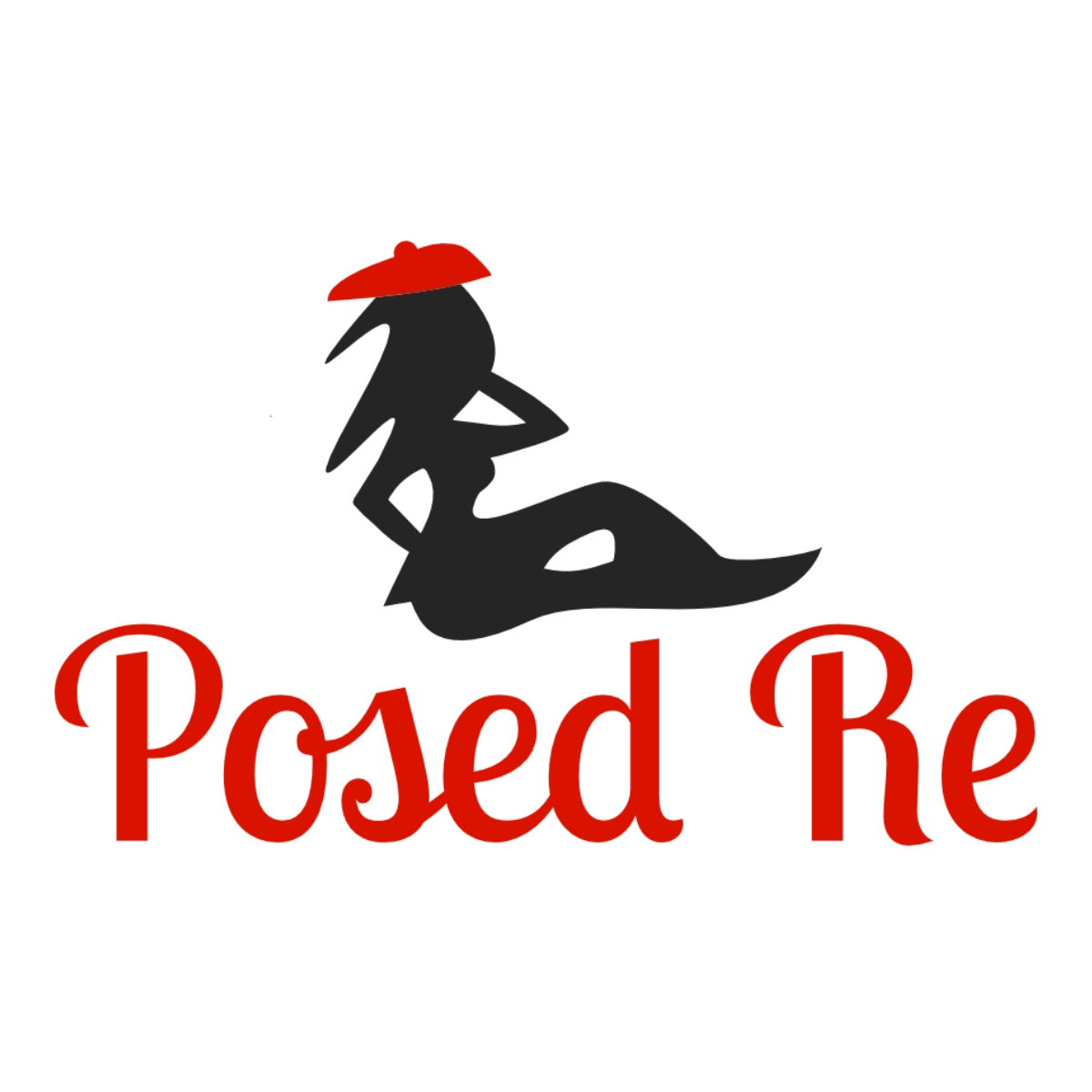Posed Re logo - figure of a woman in a red beret, Posed Re